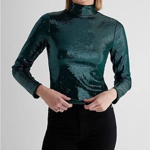 Body Contour Sequin Mock Neck Long Sleeve Tee